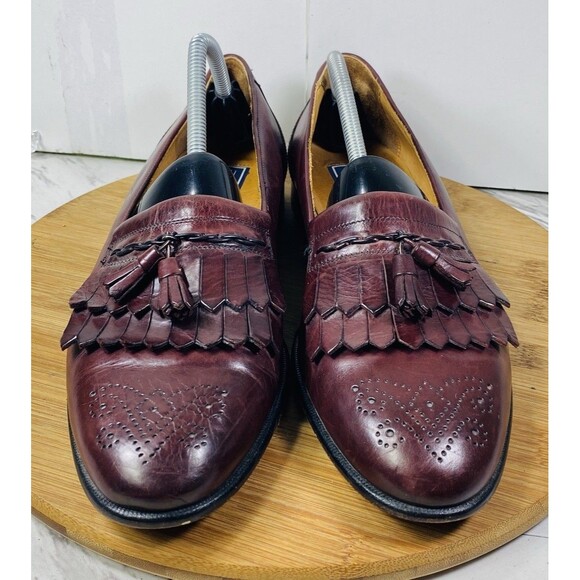 BOSTONIAN ITALY Mens 11M Burgundy Leather Tassel Kiltie Loafers Wingtip Shoes main image 4
